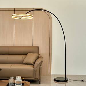 Lucande LED ívlámpa Yekta, sárgaréz színű, 183 cm, dimmelhető, dimmelhető, Fekete, Nappali / Étkező, fém, Dizájn