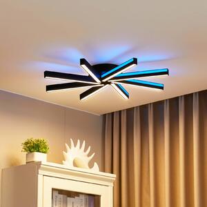 Lucande Smart LED mennyezeti világítás Tjado, Ø70 cm, fekete, RGBW, dimmelhető, Fekete, Nappali / Étkező, fém, Modern