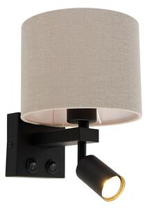 Fali lámpa fekete olvasólámpával és búrával 18 cm világosbarna - Brescia