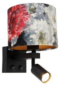 Fali lámpa fekete olvasólámpával és árnyékolóval 18 cm virágok - Brescia