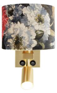 Sárgaréz falilámpa olvasólámpával és ernyővel 18 cm virágok - Brescia