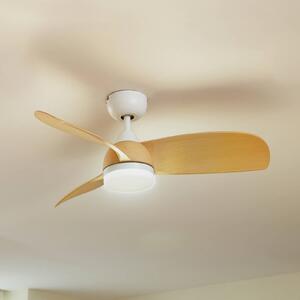 Lindby LED mennyezeti ventilátor Enon, fehér/faszínű, DC, csendes, dimmelhető, Fehér / opál, Nappali / Étkező, fém, Modern