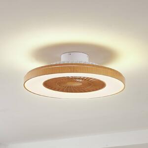 Lindby LED mennyezeti ventilátor Teleo, Ø 58 cm, fa színben, CCT, dimmelhető, Világos fa, Nappali / Étkező, Műanyag, Modern