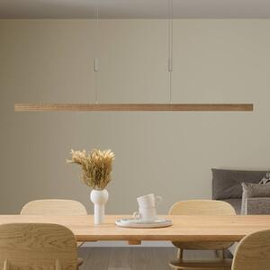Quitani LED függő lámpa Nora, természetes tölgy, hossza 118 cm, dimmelhető, Világos fa, Nappali / Étkező, Fa, Modern