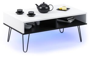 ATOS dohányzóasztal, 100x45x60, fehér/fekete + LED