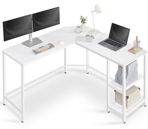 Számítógépes asztal, L alakú sarokasztal, 138 x 138 cm, fehér