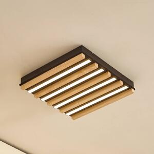 Lindby LED mennyezeti világítás Firka, fehér, fa, 42 cm, CCT, dimmelhető., dimmelhető, Világos fa, Nappali / Étkező, Fa, Modern
