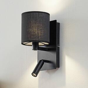 Lindby Aiden fali világítás, 30 cm, fekete, LED olvasólámpa, E14, dimmelhető, Fekete, Nappali / Étkező, Textil / szövet / selyem, Modern