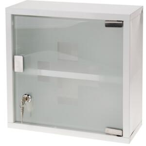 Falra akasztható, zárható gyógyszer szekrény, rozsdamentes acél, 31 x 31 cm, fehér