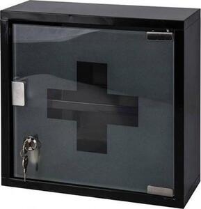 Falra akasztható, zárható gyógyszer szekrény, rozsdamentes acél, 31 x 31 cm, fekete