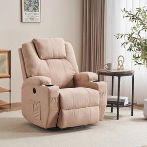 Relax fotelágy elektromosan dönthető háttámlával, lábtartóval, pohártartóval, vibrációs masszázzsal bézs szövet (ELEC-MASS-CUP-BEIGE-FAB)