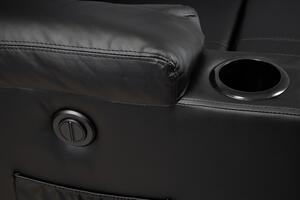 Relax fotelágy elektromosan dönthető háttámlával, lábtartóval, pohártartóval, vibrációs masszázzsal fekete műbőr (ELEC-MASS-CUP-BLACK-PU)