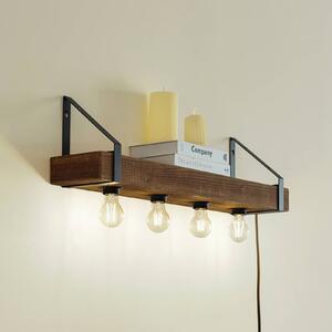 Lindby Vatana fali lámpa, fa, dugó, USB csatlakozó, 80 cm, dimmelhető, Sötét fa, Nappali / Étkező, Fa, Vidéki otthon / Rusztikus