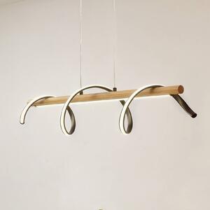 Lindby LED-es függőlámpa Spiraali, fekete, fa, hossza 95 cm, Fekete, Nappali / Étkező, Alumínium, Vidéki otthon / Rusztikus