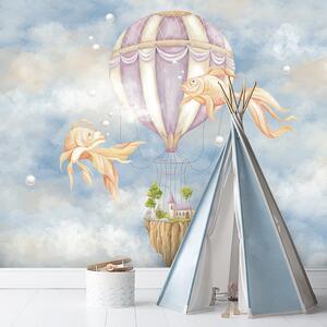 Gario Fotótapéta Holégballon, ház és halak a kék égen Anyag: Vlies, Méret: 300 x 210 cm