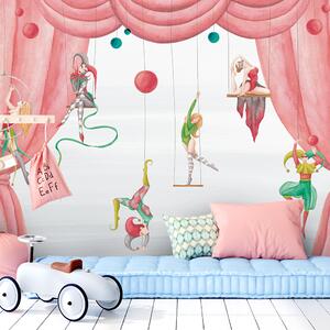 Gario Fotótapéta Cirkuszi akrobaták és egy rózsaszín függöny Anyag: Vlies, Méret: 300 x 210 cm