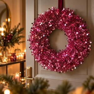 PINK TINSEL flitteres koszorú Ø60cm , rózsaszín