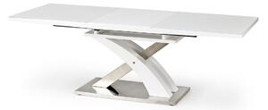 Asztal Houston 295, Fehér, Ezüst, Fényes fehér, 78x90x160cm, Hosszabbíthatóság, Edzett üveg, Közepes sűrűségű farostlemez, Közepes sűrűségű farostlemez, Fém