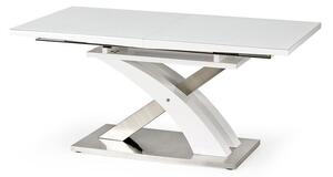 Asztal Houston 295, Fényes fehér, Fehér, Ezüst, 78x90x160cm, Hosszabbíthatóság, Edzett üveg, Közepes sűrűségű farostlemez, Fém, Közepes sűrűségű farostlemez
