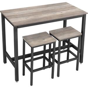 Bárasztal 2 bárszékkel, 120 x 90 x 60 cm, szürke és fekete | VASAGLE