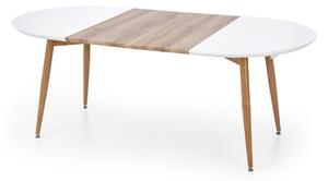 Asztal Houston 567, Fehér, Mézes tölgy, 75x100x120cm, Hosszabbíthatóság, Közepes sűrűségű farostlemez, Fém