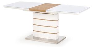 Asztal Houston 352, Arany tölgy, Fehér, 76x80x140cm, Hosszabbíthatóság, Természetes fa furnér, Edzett üveg, Közepes sűrűségű farostlemez