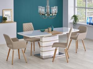 Asztal Houston 352, Arany tölgy, Fehér, 76x80x140cm, Hosszabbíthatóság, Természetes fa furnér, Edzett üveg, Közepes sűrűségű farostlemez