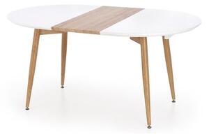 Asztal Houston 345, San remo tölgy, Matt fehér, 76x90x160cm, Hosszabbíthatóság, Közepes sűrűségű farostlemez, Fém