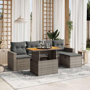 Polyrattan Kerti Ülőgarnitúra - 6 részes - Szürke