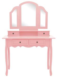 VidaXL rózsaszín császárfa fésülködőasztal-szett ülőkével 100x40x146cm
