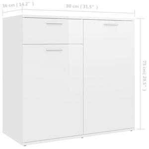 VidaXL magasfényű fehér forgácslap tálalószekrény 80 x 36 x 75 cm