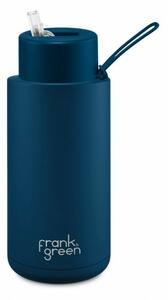 Ceramic Bottle Sailor Blue Kék 1000ml rozsdamentes acél kerámia bevonatos termosz szívószáltartó sport kupakkal