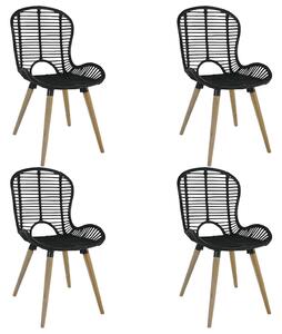 4 db fekete természetes rattan étkezőszék