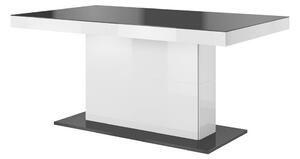 Asztal Austin 282, Fekete, Fehér, Fényes fekete, 78.2x95x165cm, Hosszabbíthatóság, Edzett üveg, Laminált forgácslap