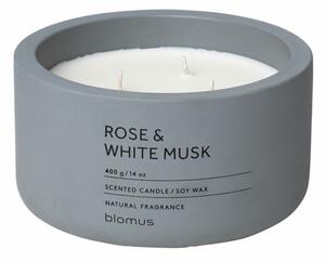 FRAGA XL illatos rózsa és fehér pézsma illatú szürkéskék 6,5cm magas beton illatgyertya