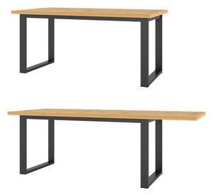 Asztal Austin K109 Wotan tölgy, Fekete, 76x90x170cm, Hosszabbíthatóság, Laminált forgácslap, Fém