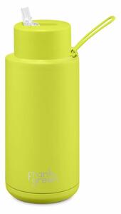 Ceramic Bottle Neon Yellow sárga 1000ml-es rozsdamentes acél kerámia bevonatos termosz szívószáltartó sport kupakkal