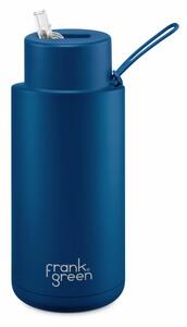 Ceramic Bottle Deep Ocean kék 1000ml-es rozsdamentes acél kerámia bevonatos termosz szívószáltartó sport kupakkal