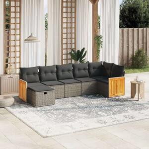 Polyrattan Kerti Ülőgarnitúra - 7 részes - Szürke