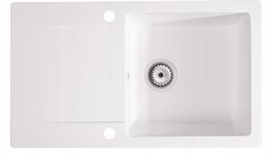 SINK Quality Mosogató Quality Ferrum, konyhai gránit mosogató 770x450x190 mm + szifon, fehér, SKQ-FER.W.1KDO.X