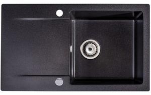 SINK Quality Mosogató Quality Ferrum, konyhai gránit mosogató 770x450x190 mm + szifon, fekete foltos-BROCADE, SKQ-FER.B.1KDO.X