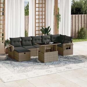 Polyrattan Kerti Ülőgarnitúra - 8 részes - Szürke