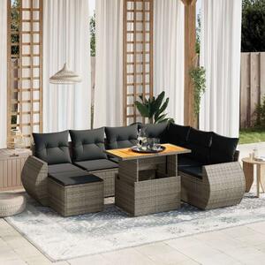 Polyrattan Kerti Ülőgarnitúra - 8 részes - Szürke