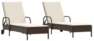 VidaXL Napozóágy Szett - 2 db, Barna Polyrattan, Párnával