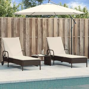 VidaXL Napozóágy Szett - 2 db, Barna Polyrattan, Párnával