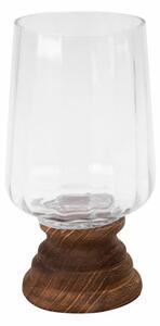 Grace1 04 dekoratív gyertyatartó üvegből és fából Fehér/barna 13x23 cm