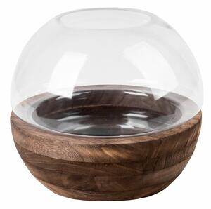 Grace1 06 dekoratív gömb váza üvegből és fából Fehér/barna 23x25 cm