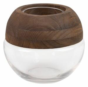 Grace1 09 dekoratív váza üvegből és fából Fehér/barna 18x18 cm