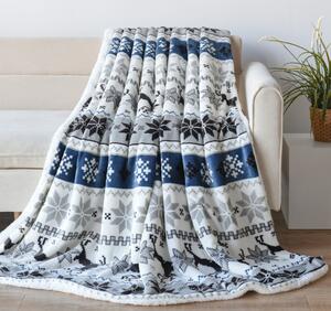 Naturtex sherpa pléd 150x200 cm - szarvas kék-fehér szürke