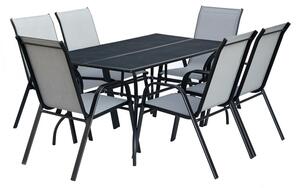 ROJAPLAST ZWMT-83 SET fém kerti asztal, 150 x 90 x 72 cm - fekete, 6 db székkel ()